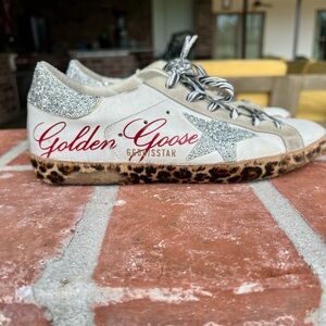 Golden Goose Silver and White Glitter Sneakers
